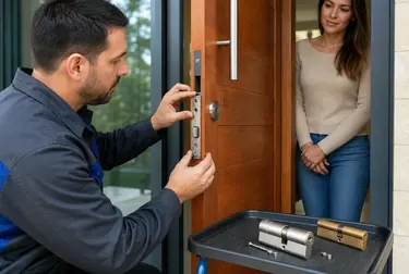 Chaveiro trocando uma fechadura em uma porta em Betim.